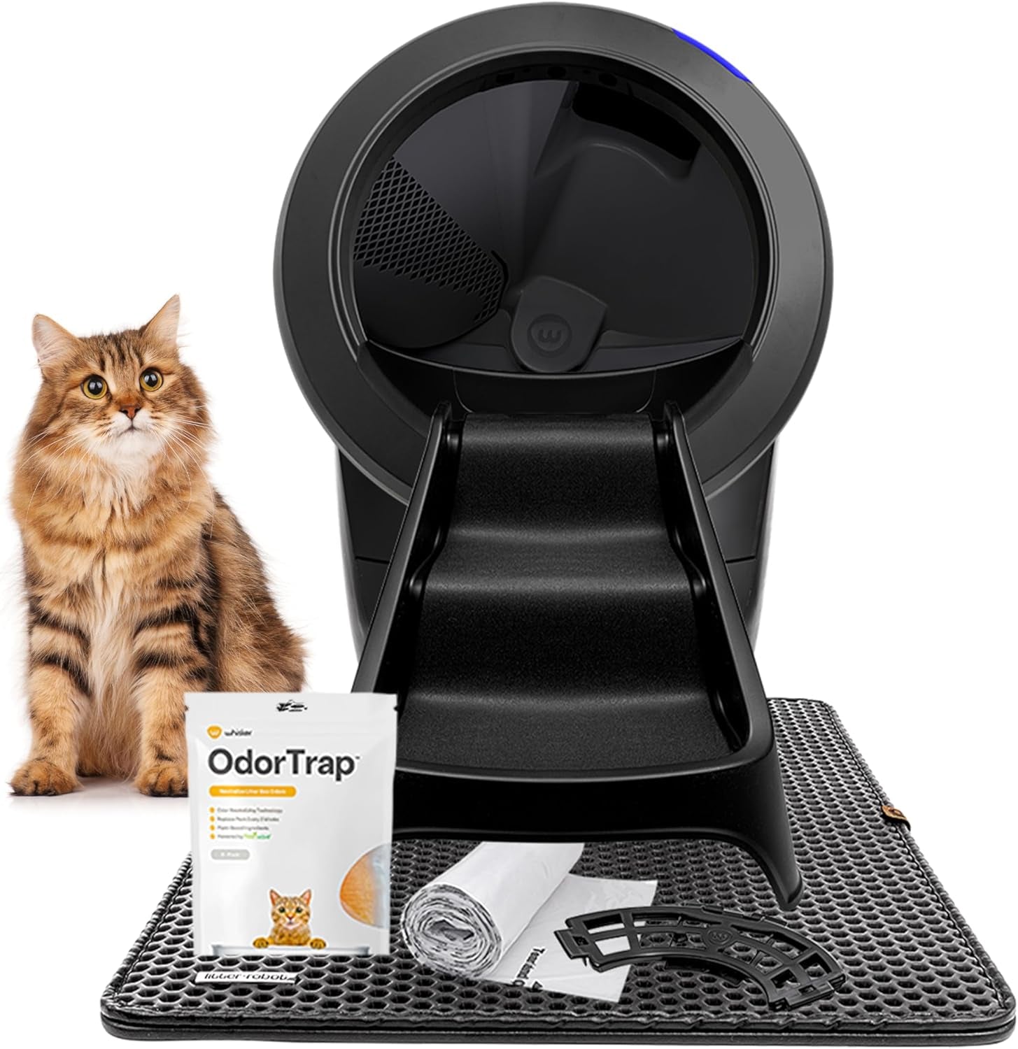 Litter-Robot 4 Complete Bundle by Whisker (Black) - Automatic Self-Cleaning Cat Litter Box with Odortrap Refills, Waste Drawer Liners, Ramp, Mat, and Fence