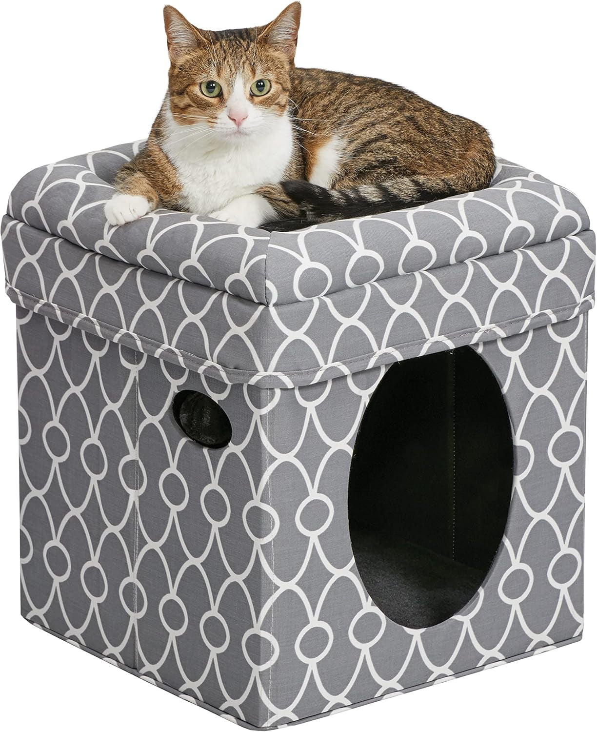 Midwest Homes for Pets Cat Cube - Cat House / Cat Condo in Fashionable Mushroom Diamond Print, 15.5L X 15.5W X 16.5H Inches