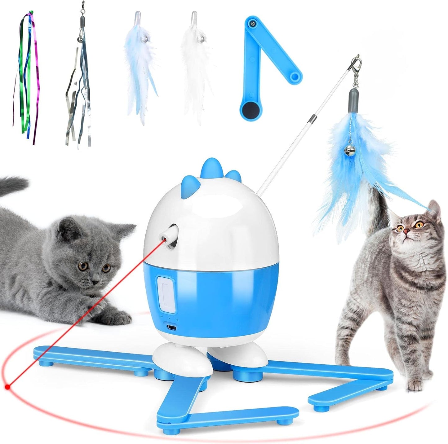 Cat Toys Interactive, Cat Light Toy and Cat Feather Toys 2 in 1, Recharge Cat Exercise Toys for Indoor Cats, Adjustable Cat Toy Automatic Light