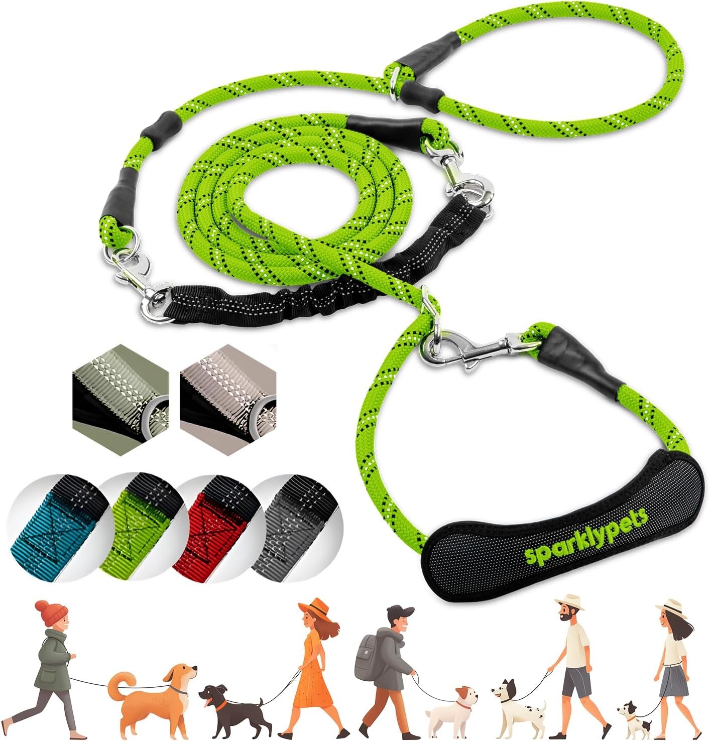 Heavy Duty Rope Bungee Leash for Large and Medium Dogs with Anti-Pull for Shock Absorption - No Slip Reflective Leash for outside (Teal, Bungee Leash- 5.5 Ft)