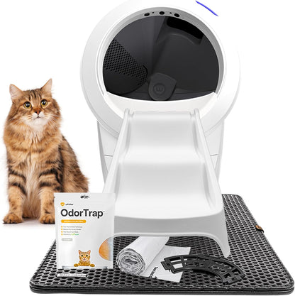 Litter-Robot 4 Complete Bundle by Whisker (Black) - Automatic Self-Cleaning Cat Litter Box with Odortrap Refills, Waste Drawer Liners, Ramp, Mat, and Fence