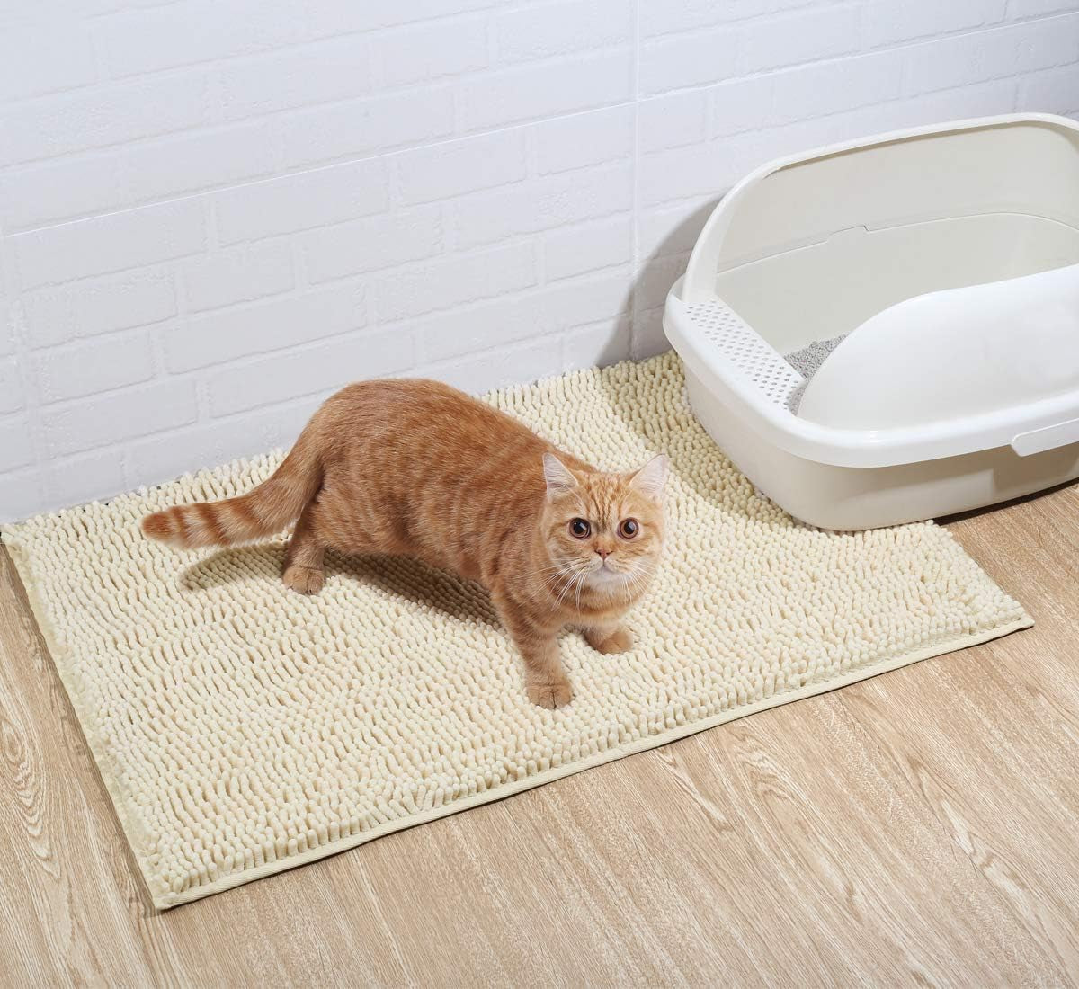 VIVAGLORY Cat Litter Mat, Litter Trapping Mat, 31"× 20" Cat Kitty Litter Rug with Waterproof Back, Super Soft for Cat'S Paws, Machine Washable, Beige