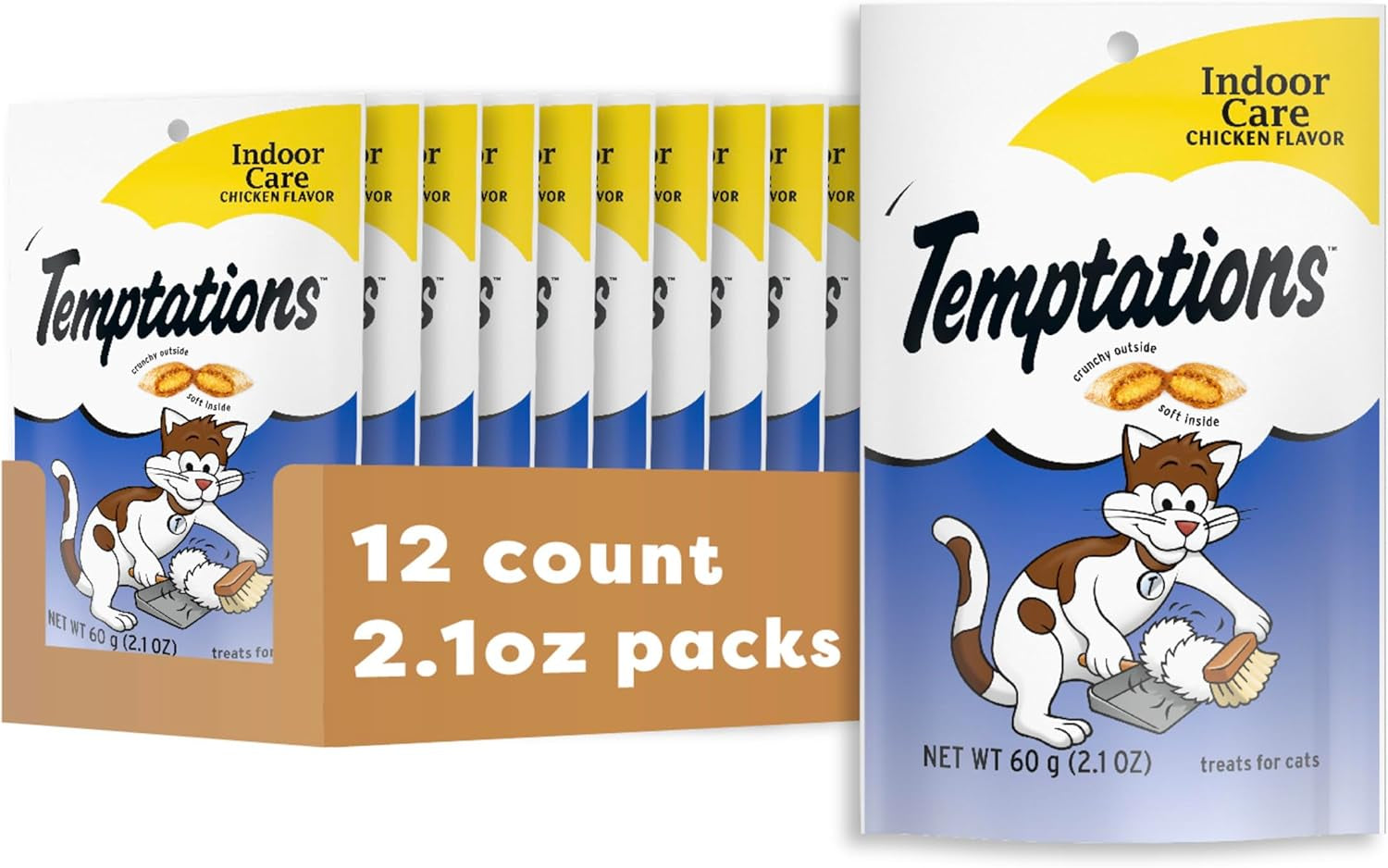 Temptations Indoor Care Crunchy and Soft Cat Treats Chicken Flavor, 4.9 Oz. Pouch (Pack of 10)