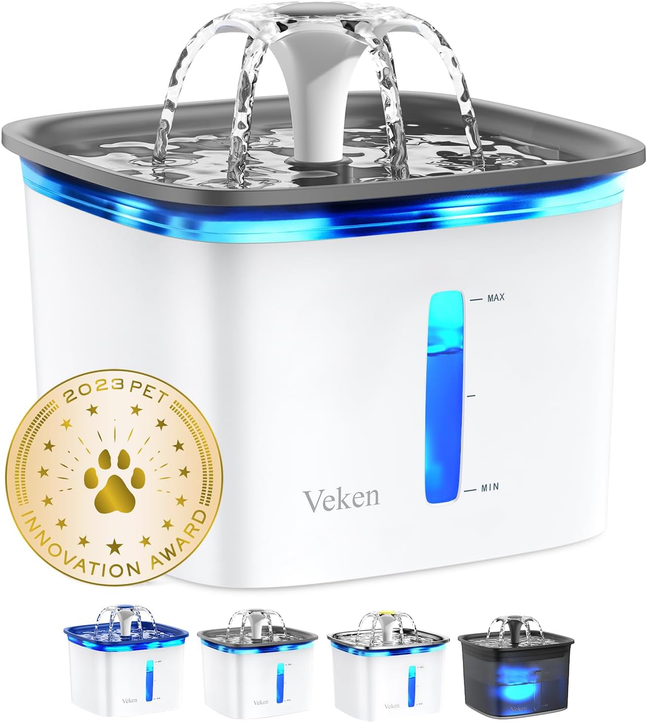 Veken 2.8L Automatic Pet Water Fountain with Replacement Filters for Cats and Dogs - Grey Plastic