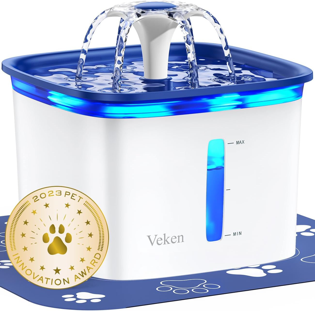 Veken 2.8L Automatic Pet Water Fountain with Replacement Filters for Cats and Dogs - Grey Plastic