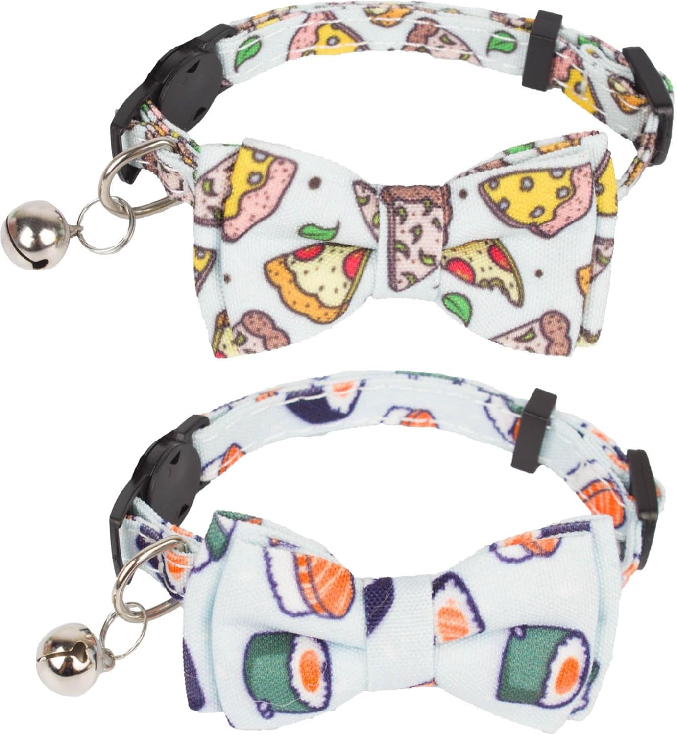 ADOGGYGO Cat Collar Breakaway with Cute Bow Tie Bell - 2 Pack Kitten Collar with Removable Bowtie Universe Dinosaur Pattern Cat Bowtie Collar for Cat Kitten (Dinosaur & Universe)