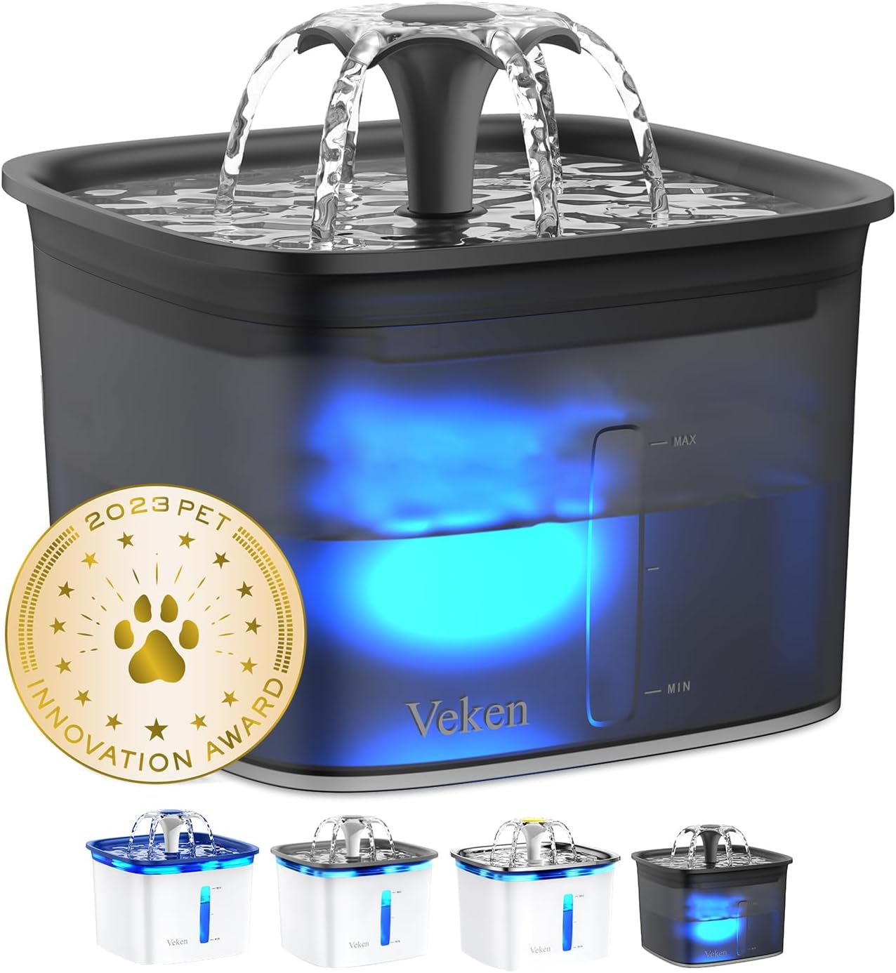 Veken 2.8L Automatic Pet Water Fountain with Replacement Filters for Cats and Dogs - Grey Plastic