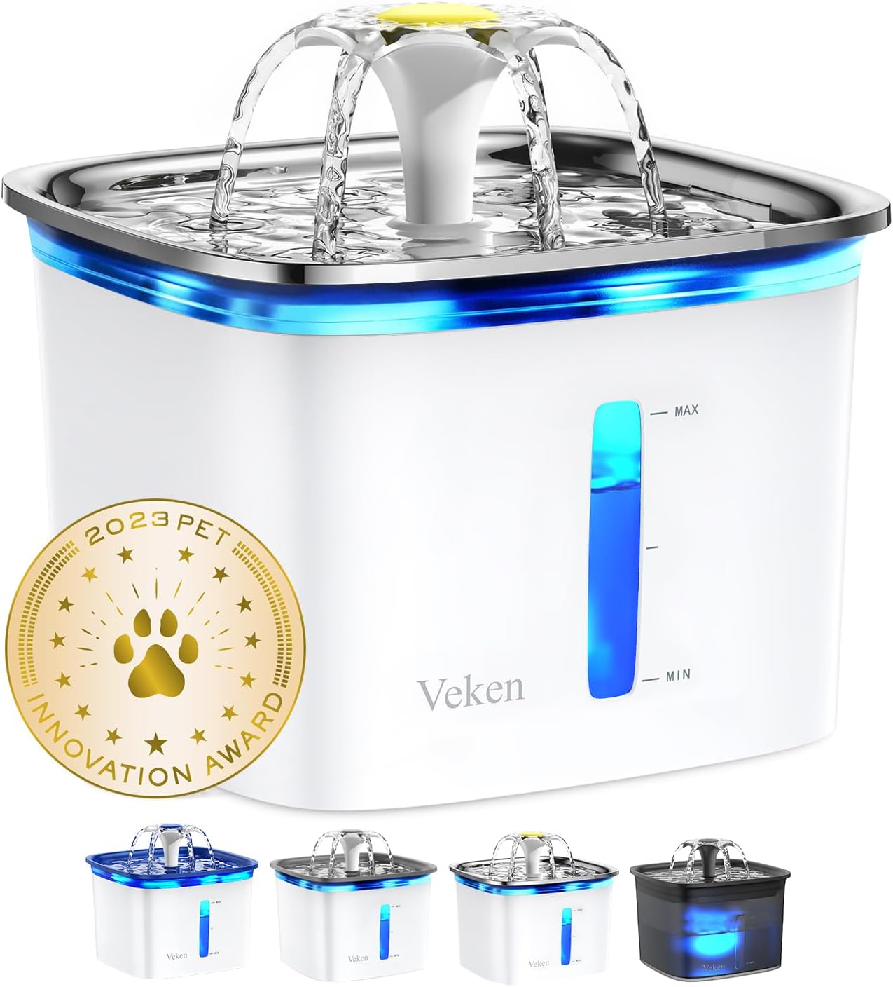 Veken 2.8L Automatic Pet Water Fountain with Replacement Filters for Cats and Dogs - Grey Plastic