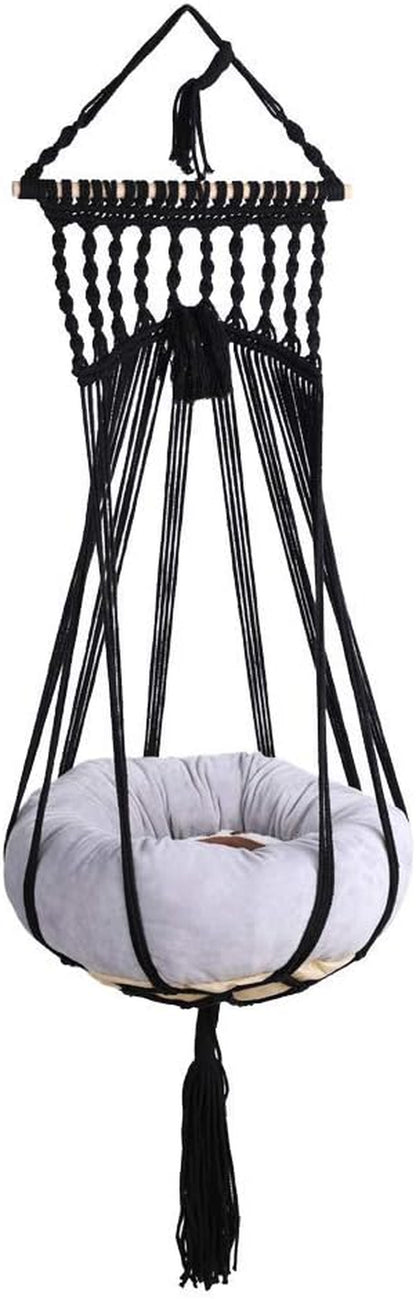 Macrame Cat Hammock Boho Interior Cat Bed (Black)