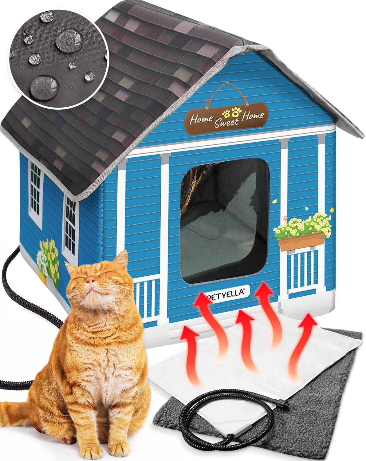 Weatherproof Outdoor Cat Shelter - Heated Cat House for outside - Waterproof