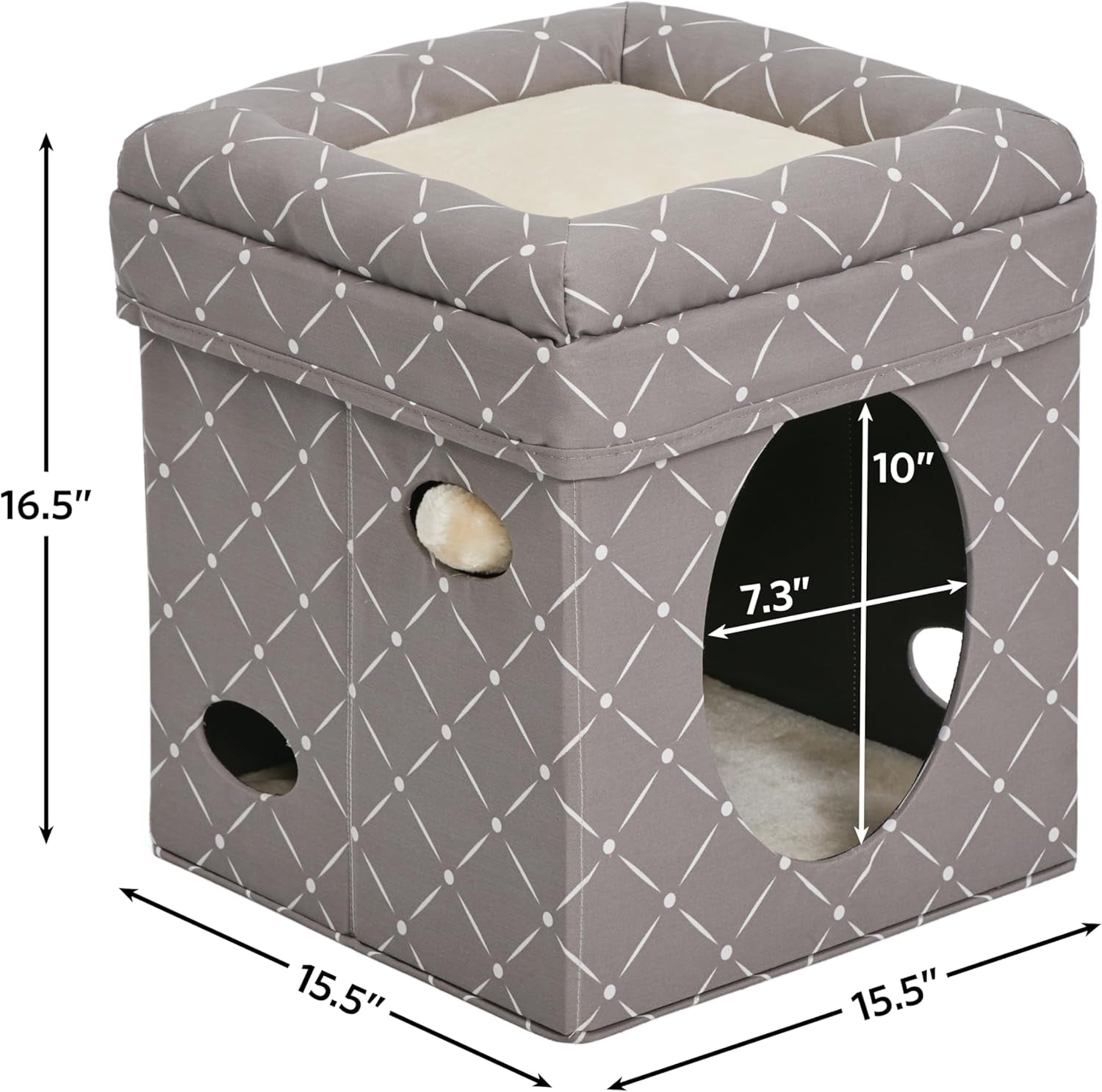 Midwest Homes for Pets Cat Cube - Cat House / Cat Condo in Fashionable Mushroom Diamond Print, 15.5L X 15.5W X 16.5H Inches