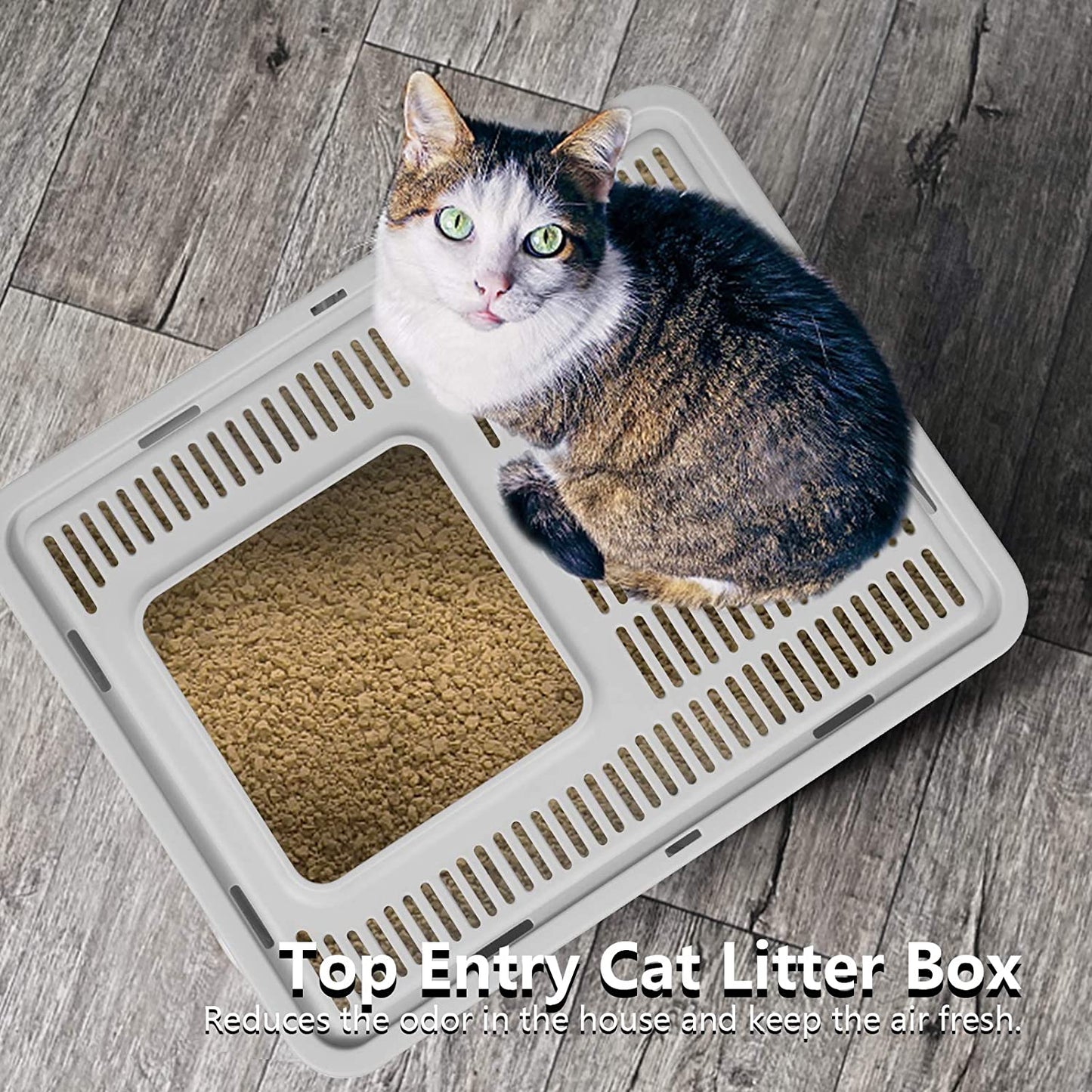 Large Top Entry Cat Litter Box with Lid, Foldable Cat Litter Box with Scoop, Extra Large Cat Litter Box Covered, Anti-Splashing Enclosed Cat Toilet Box(Gray)