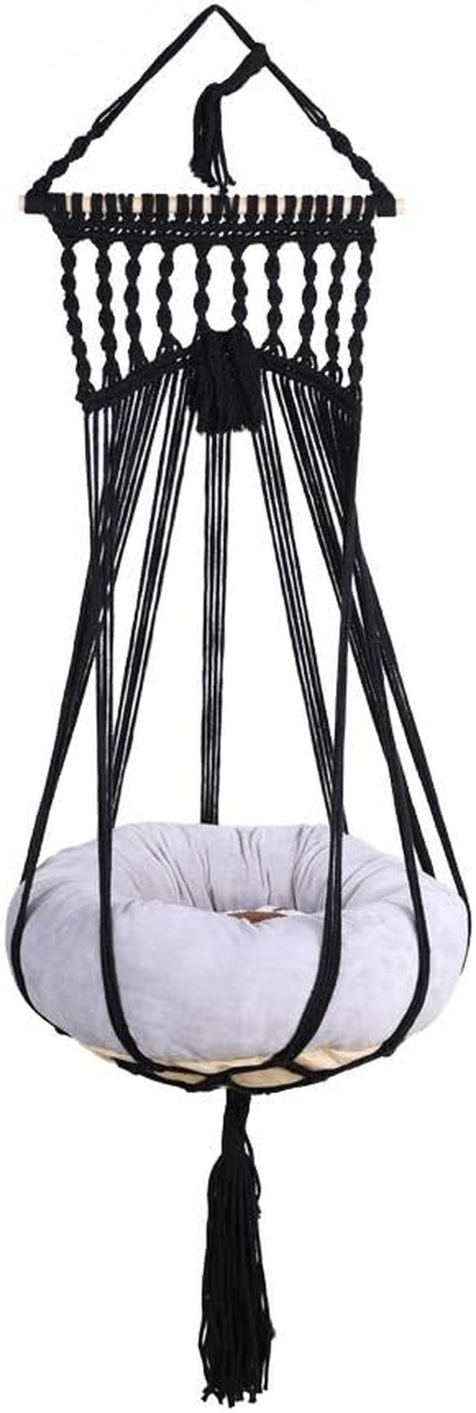 Macrame Cat Hammock Boho Interior Cat Bed (Black)