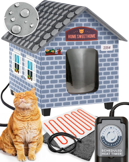 Weatherproof Outdoor Cat Shelter - Heated Cat House for outside - Waterproof