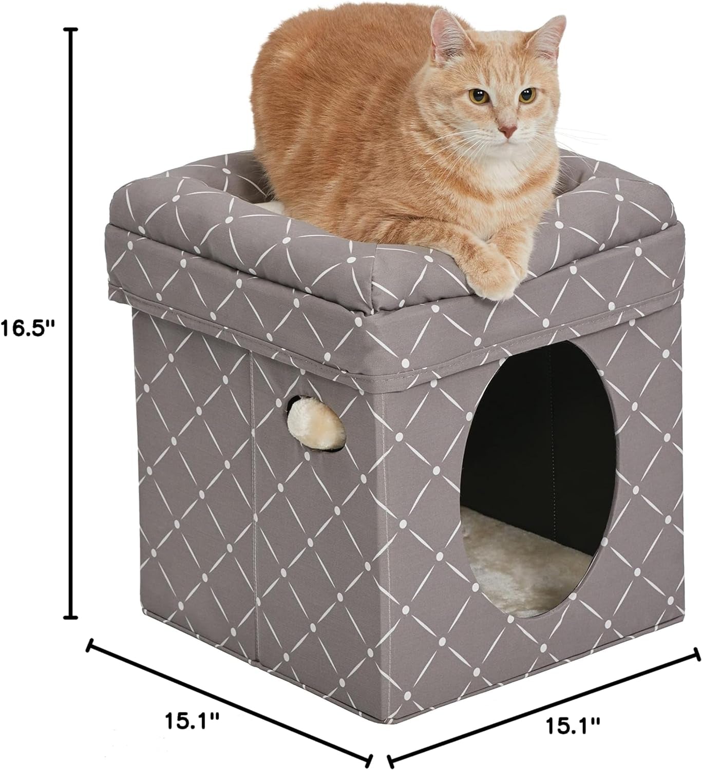 Midwest Homes for Pets Cat Cube - Cat House / Cat Condo in Fashionable Mushroom Diamond Print, 15.5L X 15.5W X 16.5H Inches