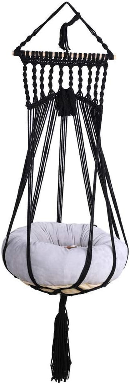 Macrame Cat Hammock Boho Interior Cat Bed (Black)