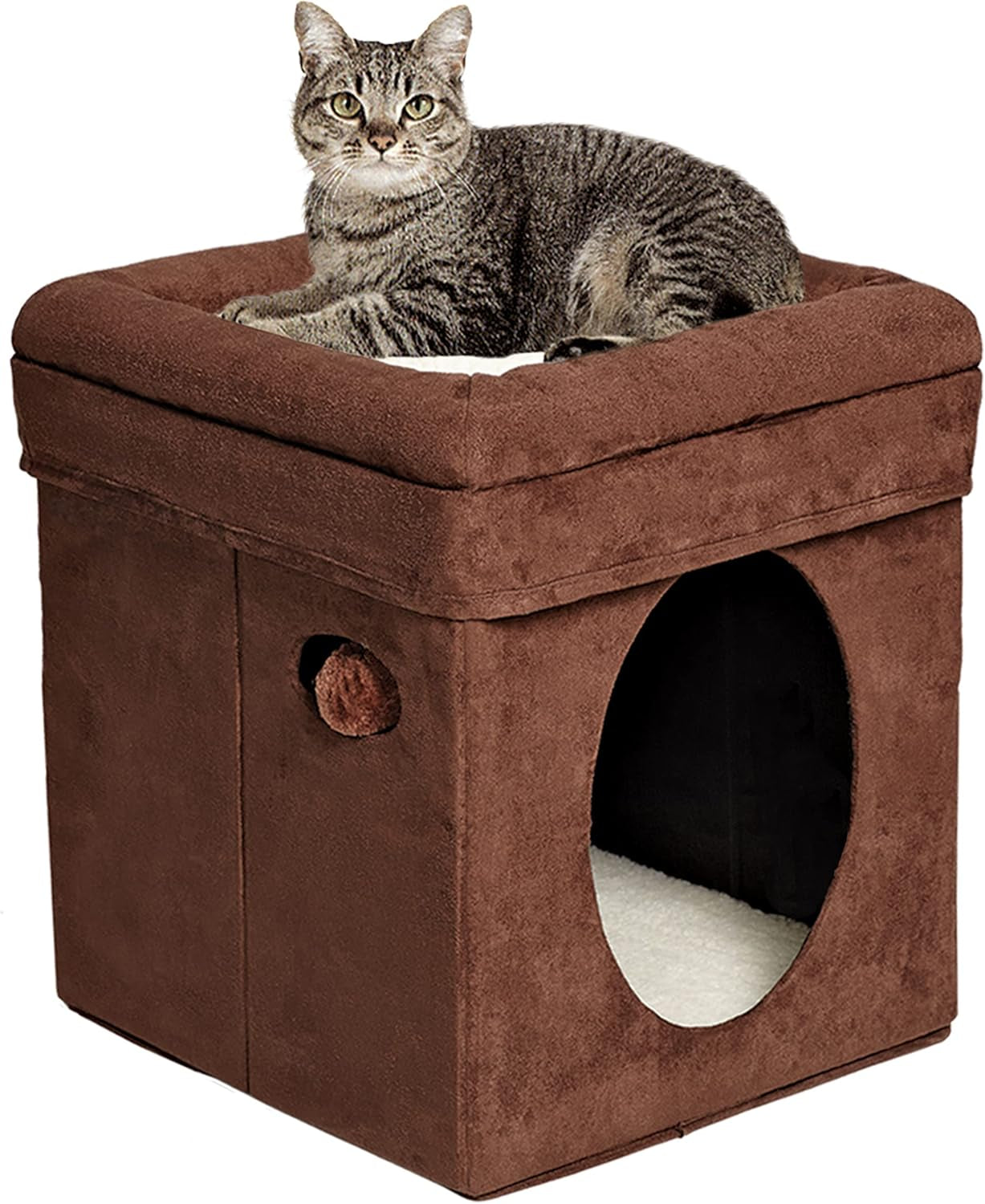 Midwest Homes for Pets Cat Cube - Cat House / Cat Condo in Fashionable Mushroom Diamond Print, 15.5L X 15.5W X 16.5H Inches