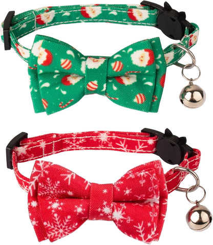 ADOGGYGO Cat Collar Breakaway with Cute Bow Tie Bell - 2 Pack Kitten Collar with Removable Bowtie Universe Dinosaur Pattern Cat Bowtie Collar for Cat Kitten (Dinosaur & Universe)