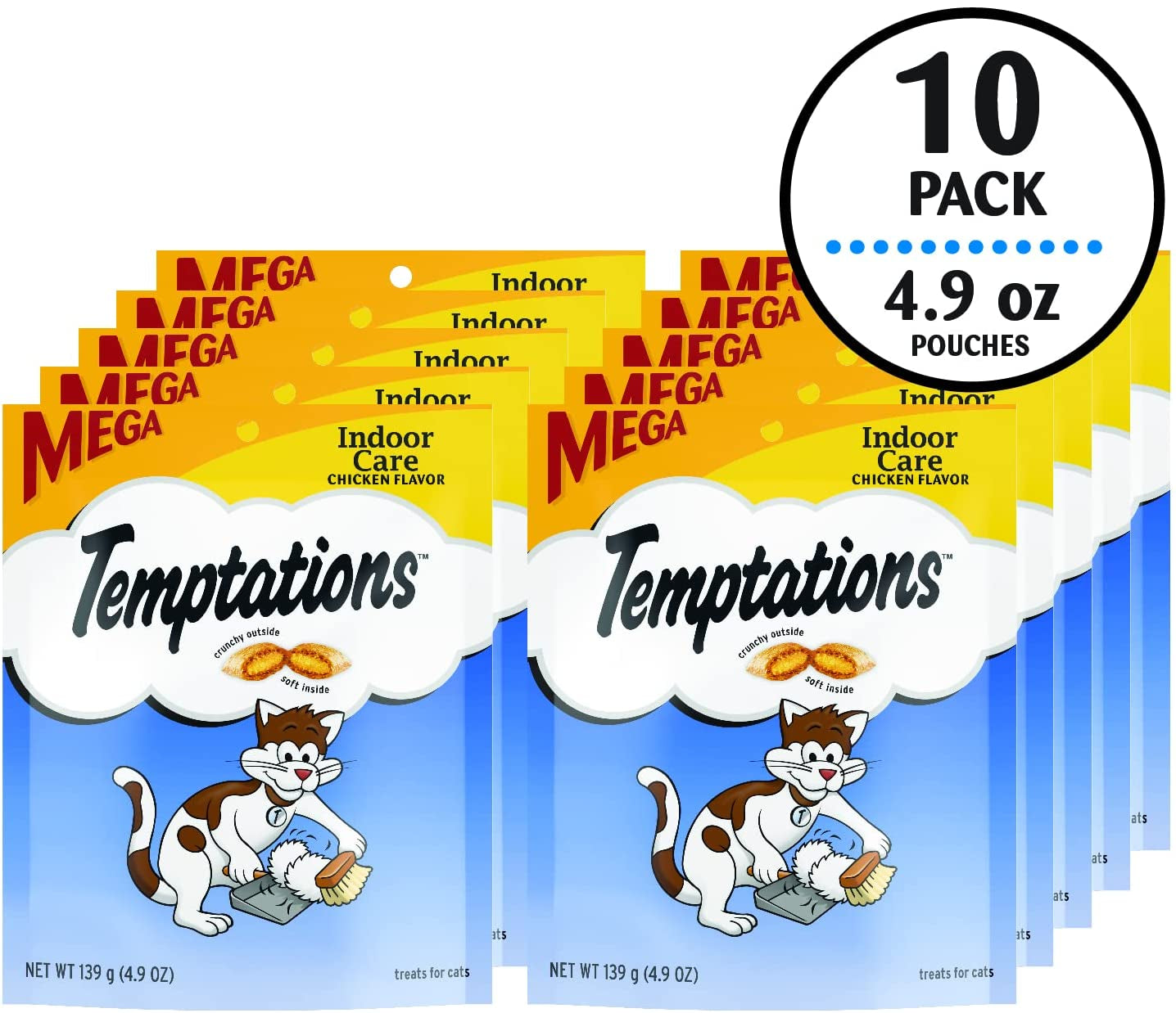 Temptations Indoor Care Crunchy and Soft Cat Treats Chicken Flavor, 4.9 Oz. Pouch (Pack of 10)