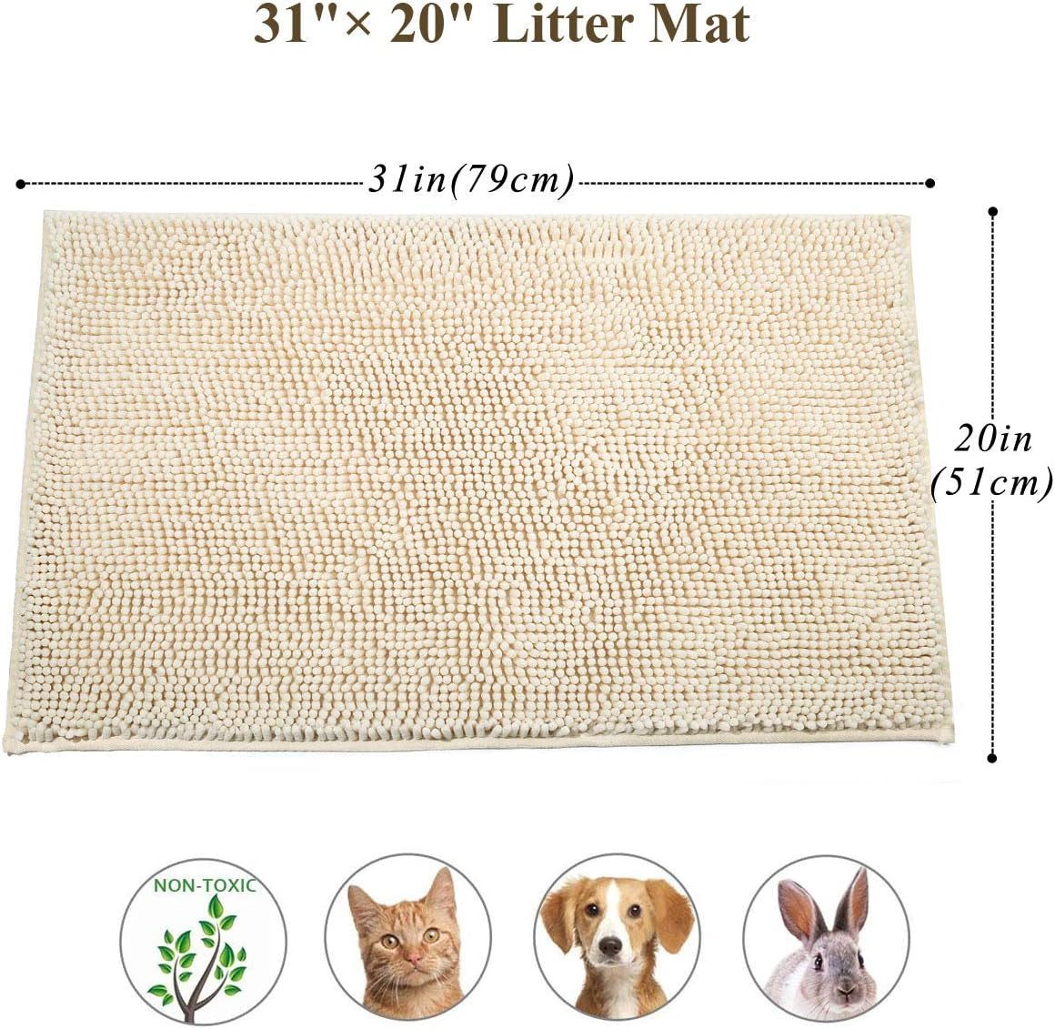 VIVAGLORY Cat Litter Mat, Litter Trapping Mat, 31"× 20" Cat Kitty Litter Rug with Waterproof Back, Super Soft for Cat'S Paws, Machine Washable, Beige